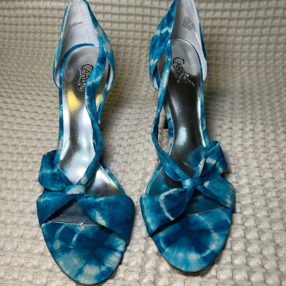 CARLOS BY CARLOS‎ SANTANA Blue Tie Dye 80s Bow Stiletto Heels Women's Size 10M